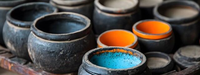 A pile of ancient pots and vases from the India
