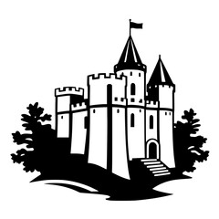 Obraz premium Majestic Medieval Castle: A Fairytale Fortress in the Landscape