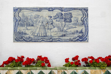 Maricel Palace, Sitges, Catalonia, Spain. Azulejo mosaic and flowers