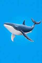 Naklejka premium Blue whale swimming in sea or ocean. Giant underwater animal.