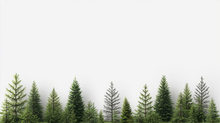 Fototapeta premium serene landscape featuring various evergreen trees against light background, creating calming atmosphere