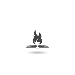 Book and fire icon with shadow
