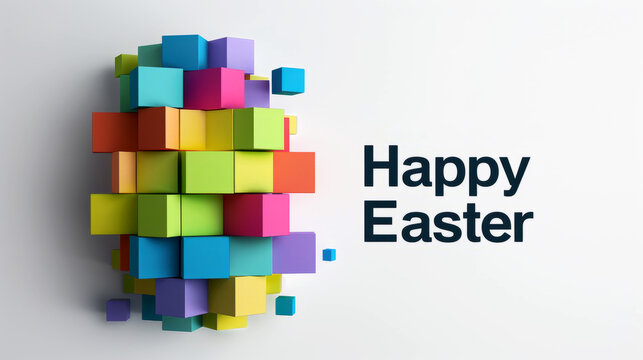 Modern Easter Card with 3D Colorful Cubes and Festive Greeting