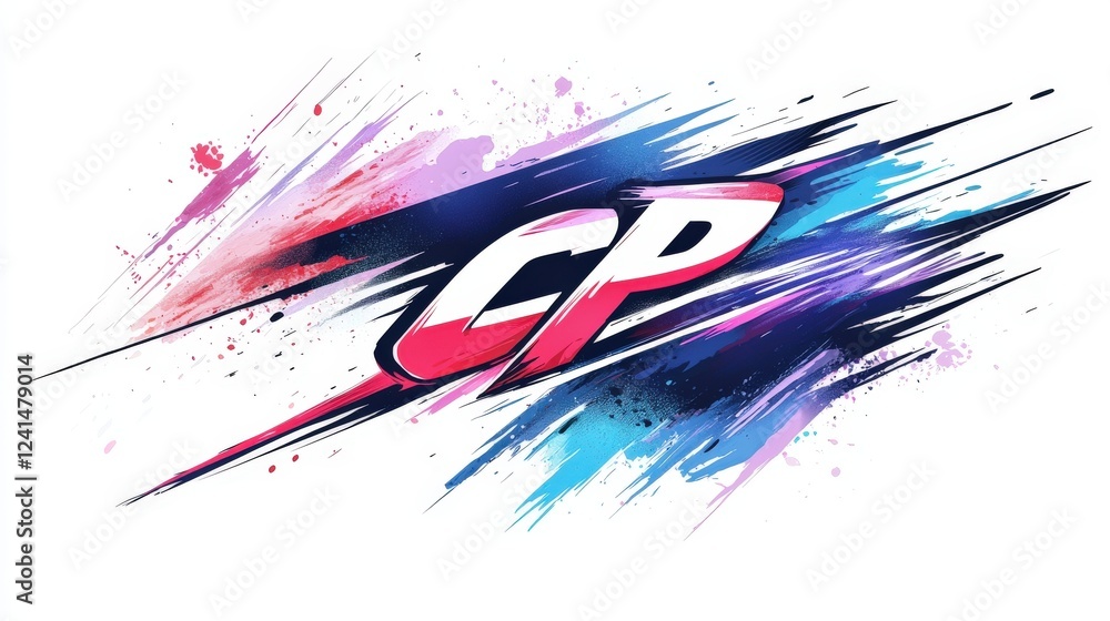Poster abstract vector logo design featuring cp letters on white background with colorful brush stroke elem