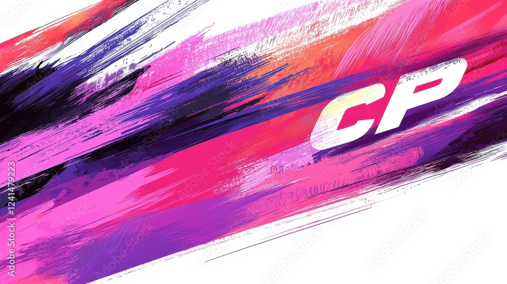 Poster abstract vector logo design featuring letters cp on a striking white background with colorful brush 