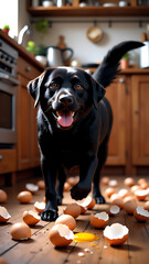 "Mischievous Labrador in the Kitchen with Broken Eggs"