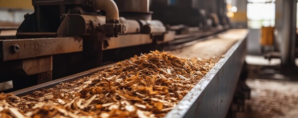 Wood shavings conveyor belt factory sawdust industrial process