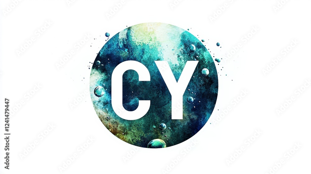 Poster modern abstract logo design featuring the letters cy in a vibrant circular shape with a colorful wat