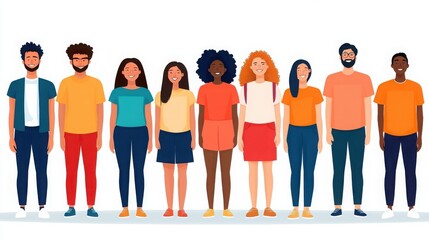 Obraz premium A diverse group of individuals standing together, showcasing unity and cultural representation in a vibrant and colorful environment.