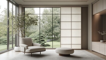 Obraz premium Serene Minimalist Living Room with Japanese Design