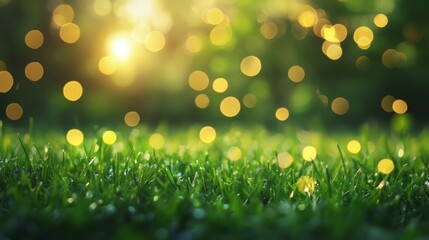 Obraz premium Sparkling bokeh effect on blurred green grass nature scene outdoor photography soft focus dreamy imagery