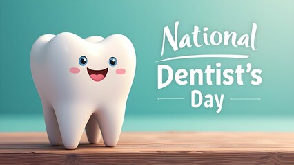 National Dentist's Day with this cute and cheerful tooth character symbolizing dental health and happiness. Perfect for promotions or awareness campaigns