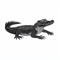 Obraz premium Black and White Alligator Illustration Art Print Graphic Design Reptile Wildlife