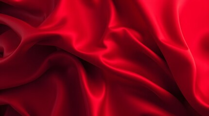 Fototapeta premium Red silk satin background. Beautiful soft wavy folds on smooth shiny fabric. Anniversary, Christmas, wedding, valentine, event, celebration concept. Red luxury background with copy space for