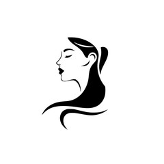 Elegant Woman Profile: Minimalist Black and White Beauty Illustration. Perfect for fashion, beauty, and hair salons.