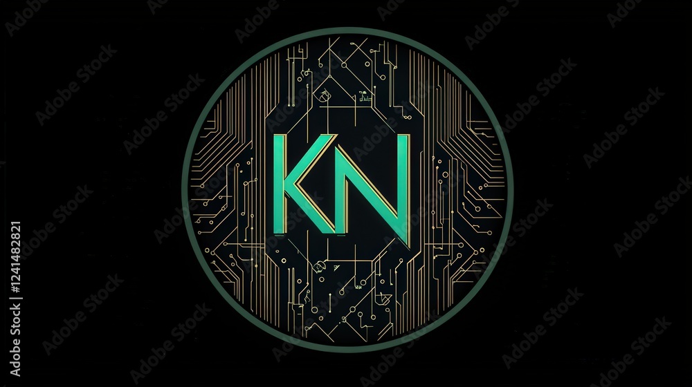 Aufkleber stylish black logo design featuring kn letters with intricate geometric elements and modern circuit 