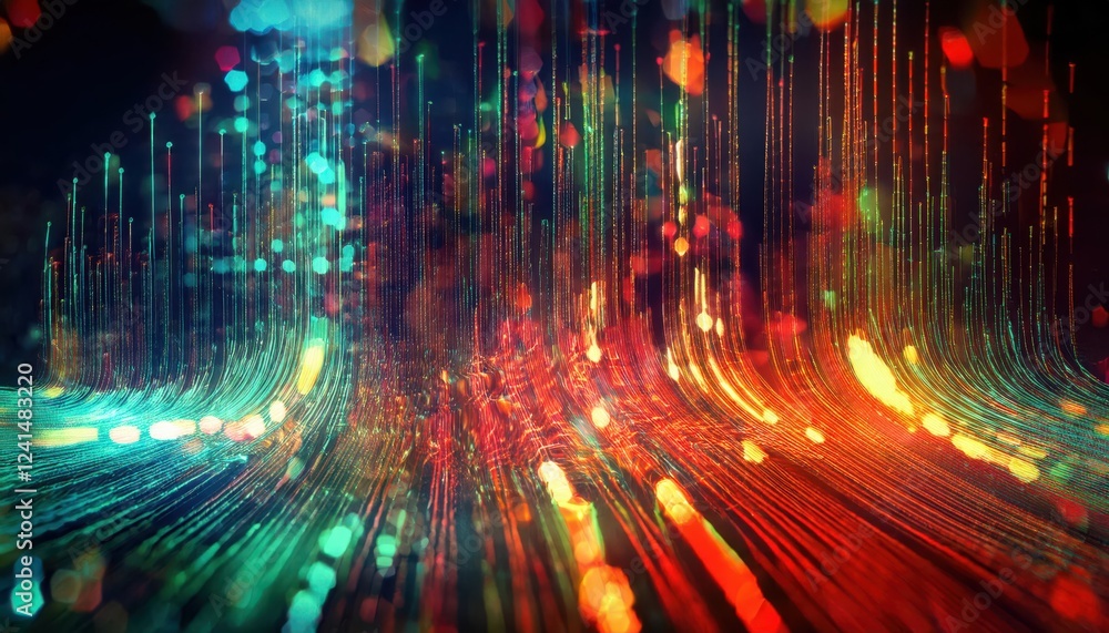 Aufkleber vibrant digital light trails abstract, colorful data stream visualization for tech background and fu