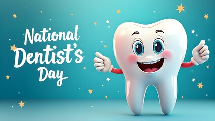 National Dentist's Day with this cute and cheerful tooth character symbolizing dental health and happiness. Perfect for promotions or awareness campaigns