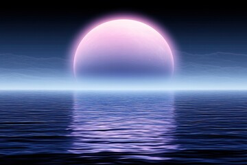 The lake is painted with a lovely red dawn, and the sun's rays shine through the haze. The blue sky spreads out above, and as morning breaks, its reflection shimmers on the water