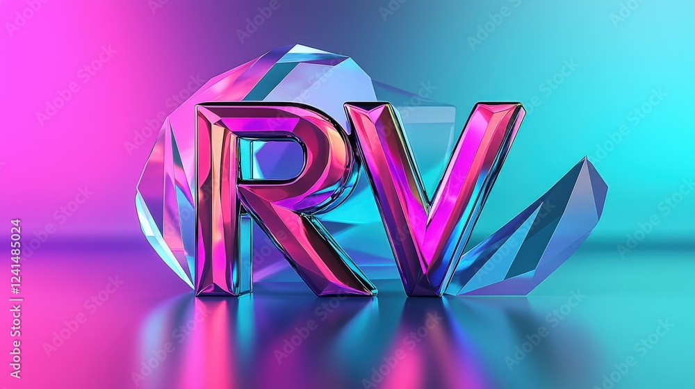 Poster vibrant 3d logo design featuring letters rv with glossy finish on gradient background in modern styl