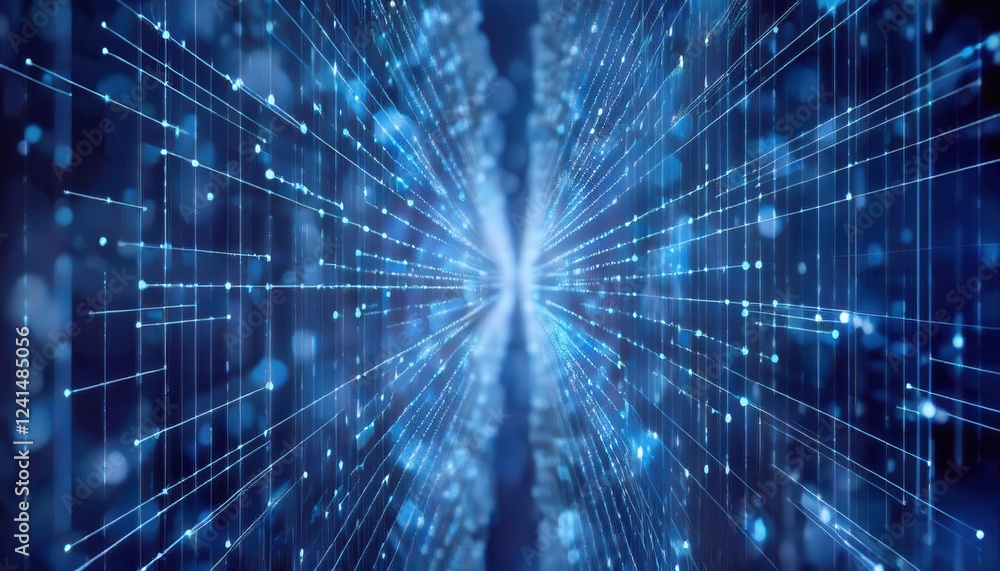 Poster futuristic neural network visualization with glowing data nodes, abstract digital connections, ai technology background

