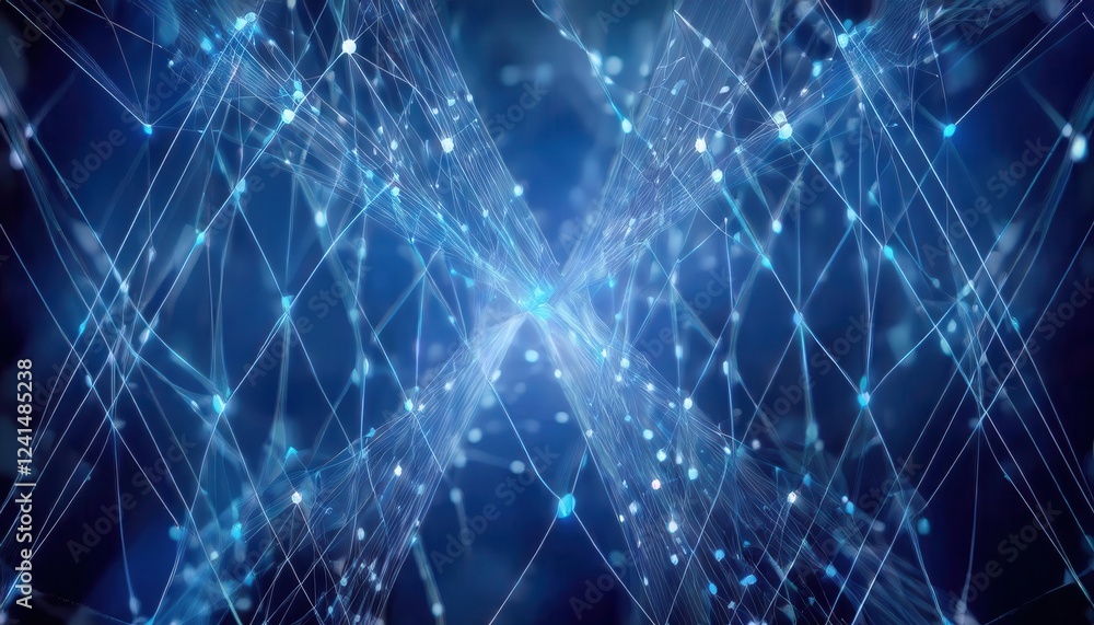 Poster futuristic neural network visualization with glowing data nodes, abstract digital connections, ai technology background

