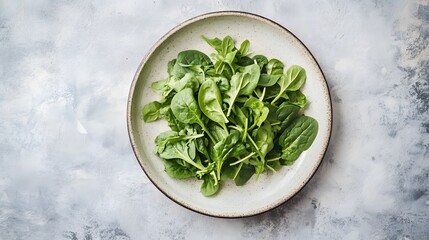Obraz premium Fresh Green Leafy Vegetables on Rustic Plate with Light Background