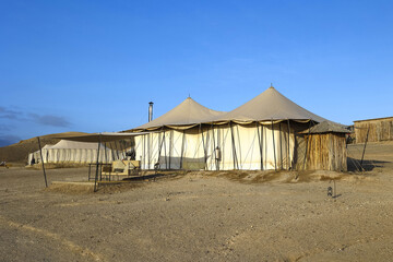 Tents in a desert camp in Agafay, Morocco