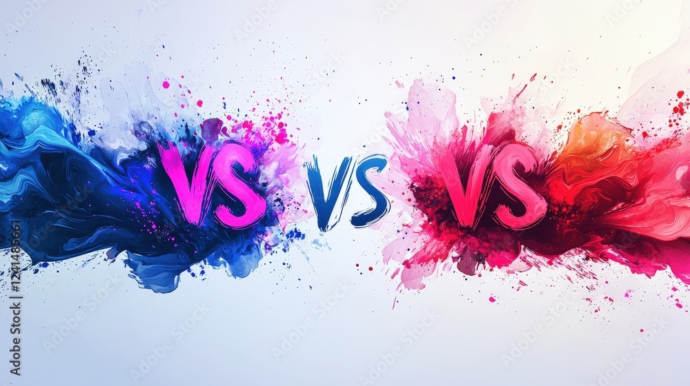 Poster vibrant visual representation of lettering vs with colorful splash effects on white background for c