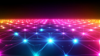 Fototapeta premium Colorful digital landscape showcasing vibrant glowing connections in a futuristic setting during nighttime