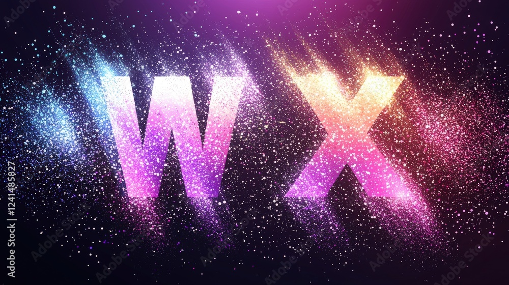Poster colorful vector logo design featuring letters wx in artistic gradient with sparkles and light effect