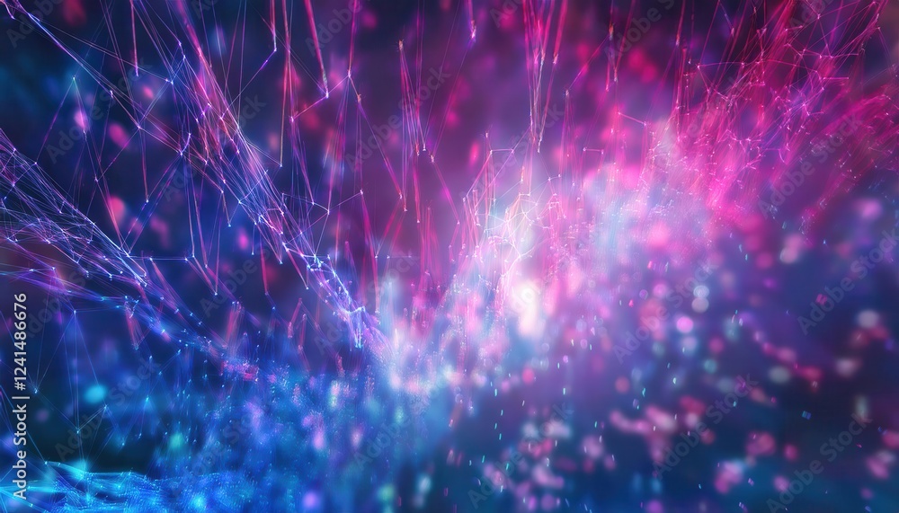Aufkleber futuristic digital data tunnel with glowing blue and pink neon grid, abstract cyber network background for ai and technology