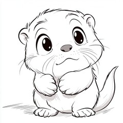 Obraz premium Adorable Baby Otter Cartoon Illustration Perfect for Children s Book Cute Animal Drawing