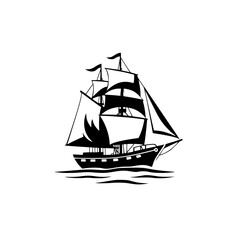 Majestic Sailing Ship: A Vintage Nautical Vessel on the Open Sea. Embark on an epic voyage with this classic sailboat illustration, perfect for travel, adventure, and maritime themes.