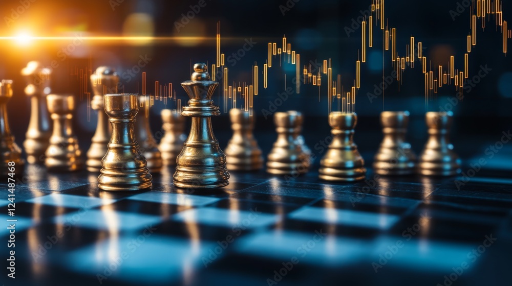 Poster analyzing chessboard strategies financial markets visual representation business environment analyti