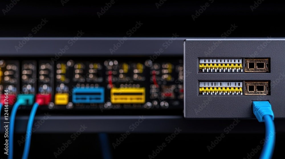 Poster close-up view of network switch with unplugged ethernet cables