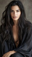Naklejka premium Woman, long hair, portrait, studio, background