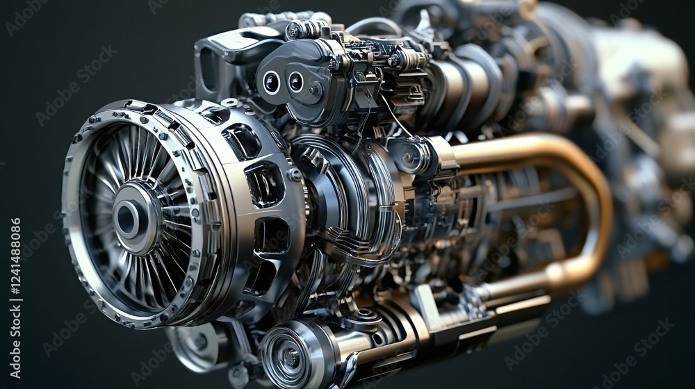 Poster detailed view of a high-performance engine showcasing complex mechanical components and advanced eng