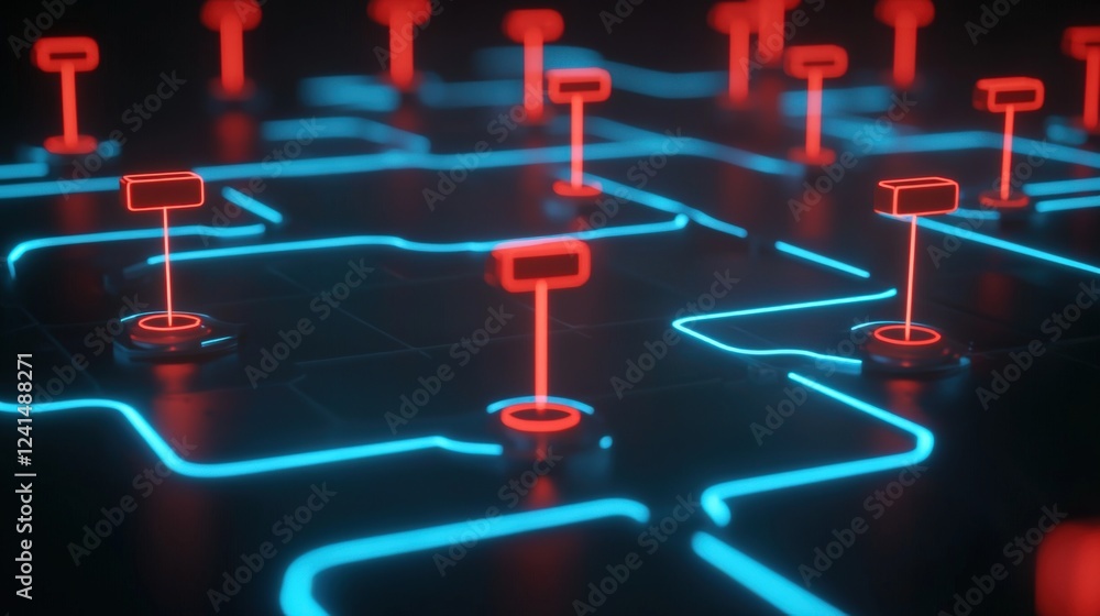 Poster emerging digital networks visualization of data connections in a futuristic landscape technology con