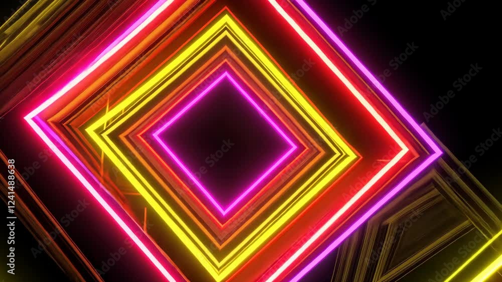 Poster colorful neon lights create dynamic geometric patterns in a dark space showcasing vibrant energy and