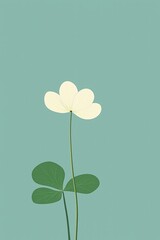 Minimalist illustration of three-leaf clover with white flower on soft green background