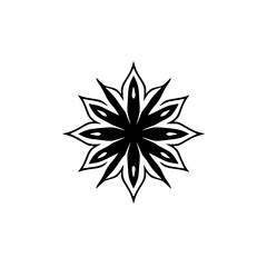 Black and White Mandala Flower: Geometric Floral Pattern Design.  Perfect for spiritual, ethnic, or vintage projects.  High-resolution graphic art.