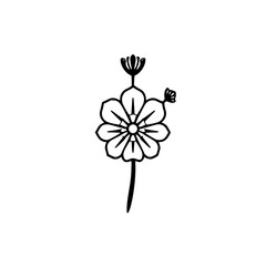 Elegant Black and White Flower Illustration: Simple Botanical Line Art Design