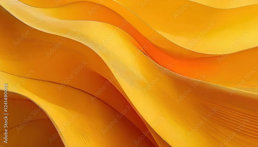 Poster undulating golden sand dunes with smooth flowing curves, warm gradient hues, and intricate surface t
