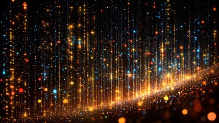 Obraz premium Sparkling Golden and Blue Lights Abstract Background Shimmering Glittering Particle Design