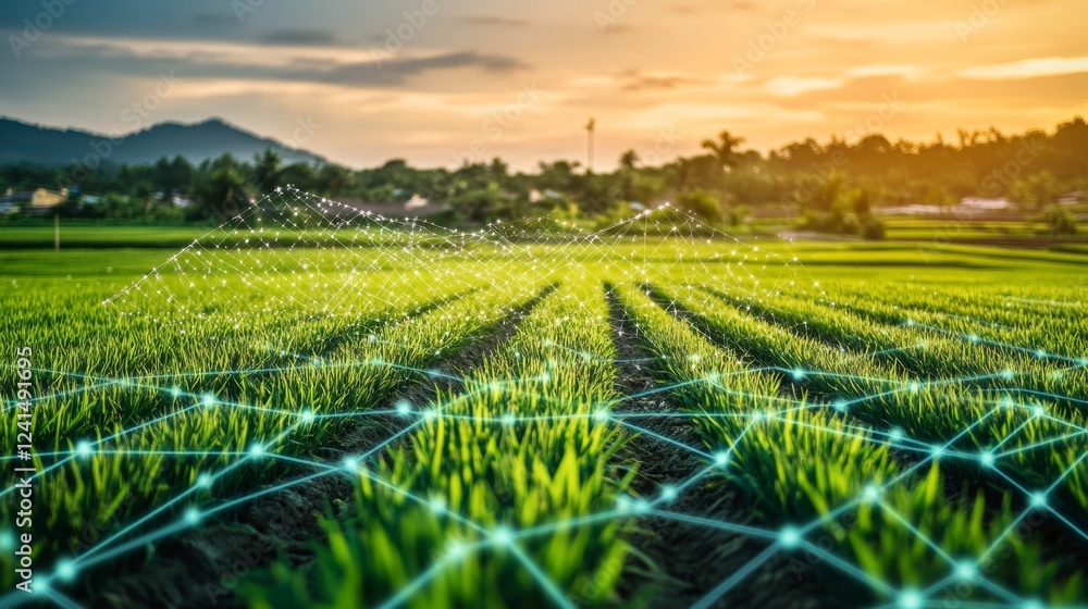 Poster enhancing rice supply chain integrity with blockchain global agriculture visual insights digital tec