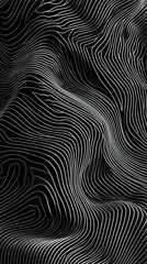 Black abstract background design. Modern wavy line pattern (guilloche curves) in monochrome colors. Premium stripe texture for banner, business backdrop. Dark horizontal vector template