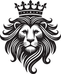 Bold and Elegant Lion Head with Royal Crown Vector Illustration

