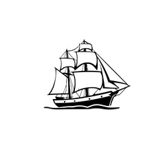 Majestic Sailboat on the Ocean: A Vintage Sailing Ship Illustration. Perfect for nautical themes, travel, and adventure projects.
