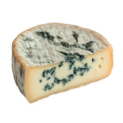 Obraz premium A wedge of blue cheese showcasing its distinct blue marbling and creamy texture, reflecting artisanal craftsmanship.